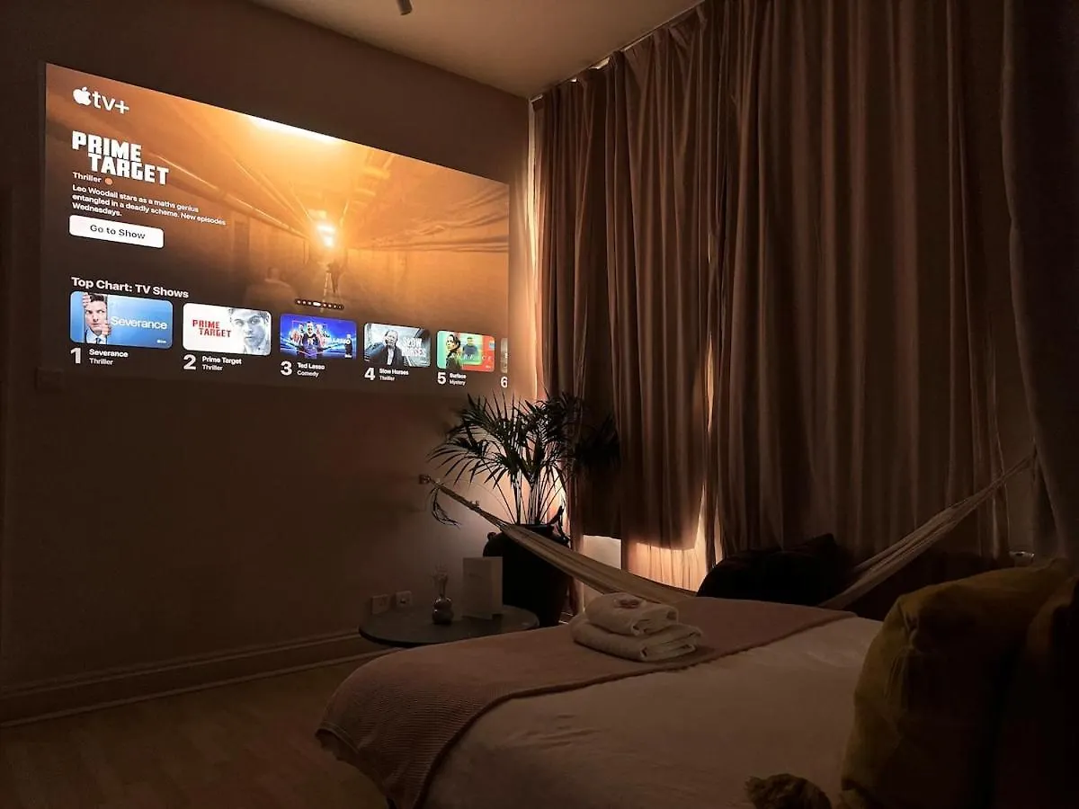 Loft W 100Inch Cinema, Premium Mattress & Hammock, By The Design Traveller Apartment London United Kingdom
